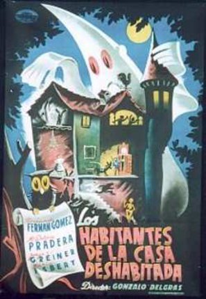 a poster of a house with ghosts and a ghost