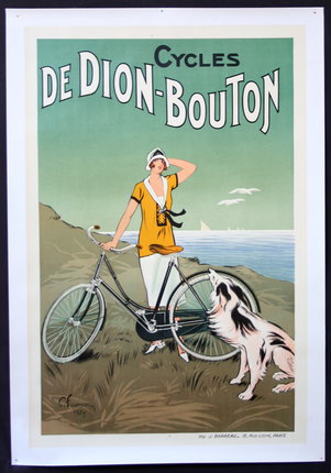 a poster of a woman on a bicycle with a dog