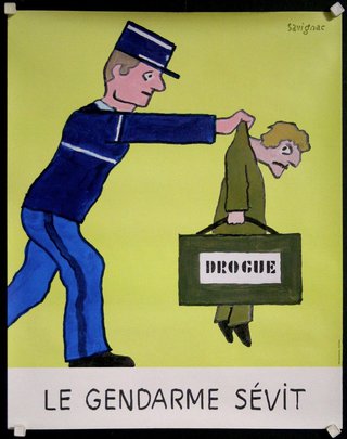 a poster of a man pulling a bag of a man