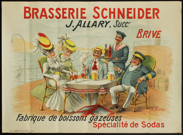 a poster of a group of people sitting at a table
