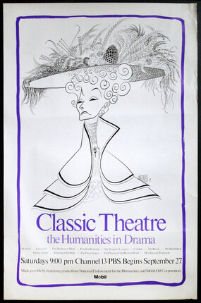 a poster of a woman with a bird on her head