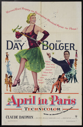 movie poster with an illustration of Doris Day marching with a baton