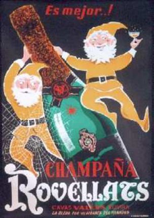 a poster with gnomes holding a bottle of champagne