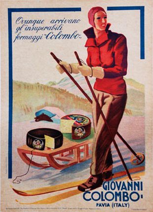 a woman in a red shirt holding ski poles and a sled