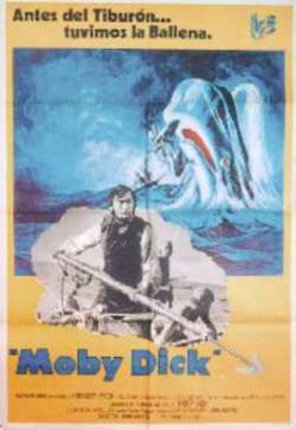 a poster of a man in a boat with a whale in the background