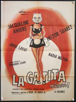 a poster of a woman with a cat head
