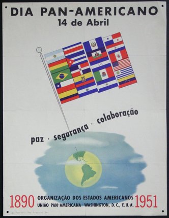 a poster with flags and a globe