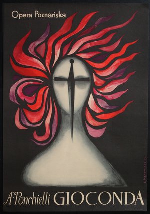 a painting of a person with a cross and red hair