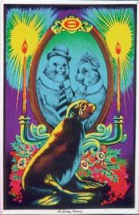 a poster with a picture of two bears