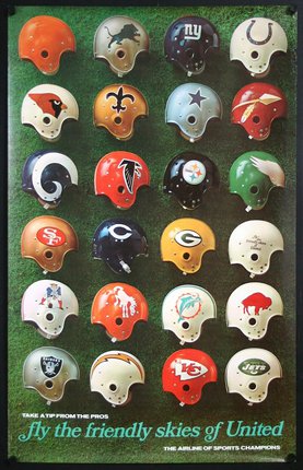 a collection of football helmets
