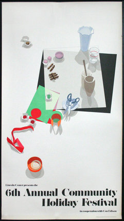 a painting of various objects on a white surface