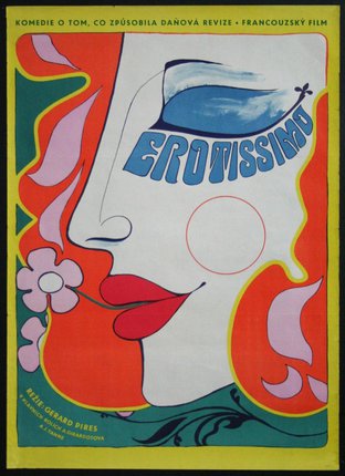 a poster with a face and a flower