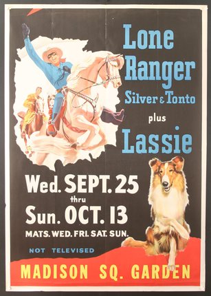 a poster with a cowboy riding a horse and a dog