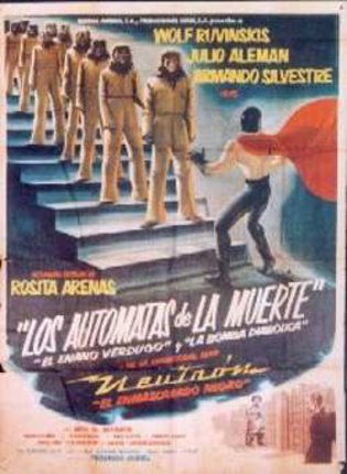 a movie poster with a group of men on stairs
