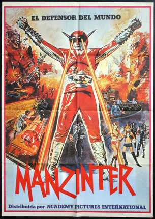 a movie poster with a man in a red suit