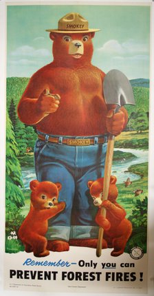 a poster of a bear holding a shovel and two bears