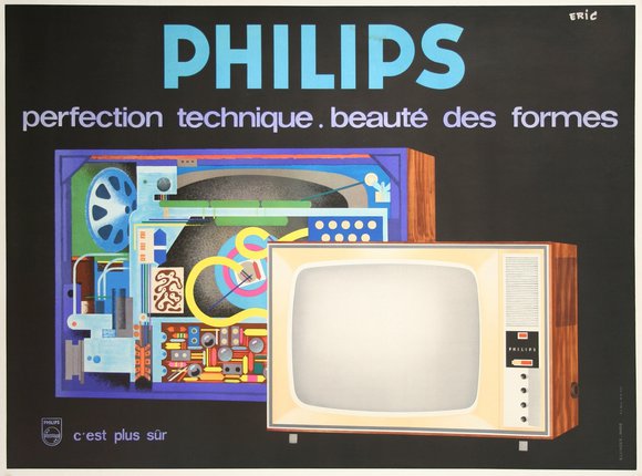 a poster of a television and a television