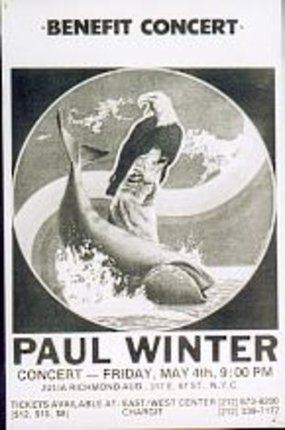 a poster of a man standing on a whale