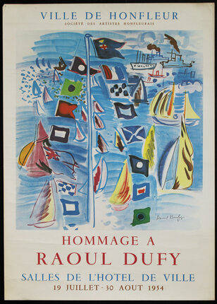 a poster with watercolor painting of sailboats and text