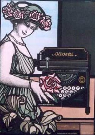 a woman using a typewriter