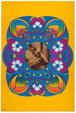 a poster with a picture of a woman and a flower