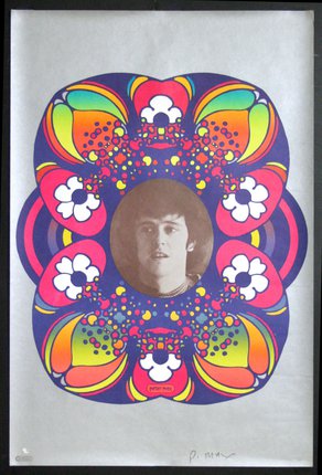 a poster with a man in the middle of a flower