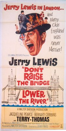 a poster of a man with a hat and a bridge