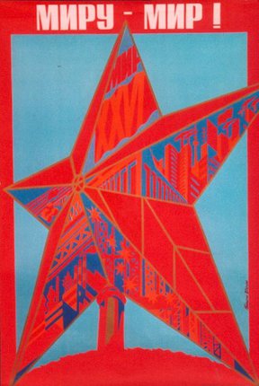 a red star with blue background