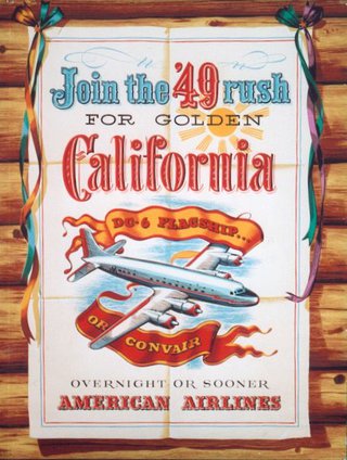 a poster with a plane and ribbons