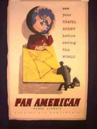 a poster with a man looking at a map
