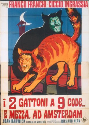 a poster of a person and a cat