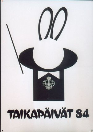 a black and white sign with rabbit ears
