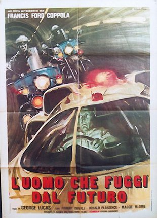 a poster of a police car and a man driving a motorcycle