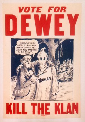 a poster with a cartoon of a man and a person in mask