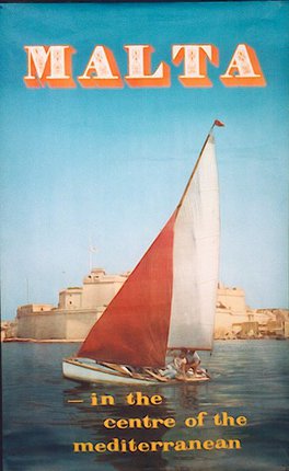 a sailboat with a red sail