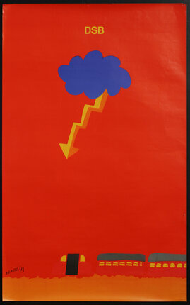 a minimal poster with artwork of a train and cloud with lightning bolt