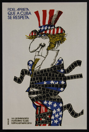 a cartoon of Uncle Sam wrapped in film strips