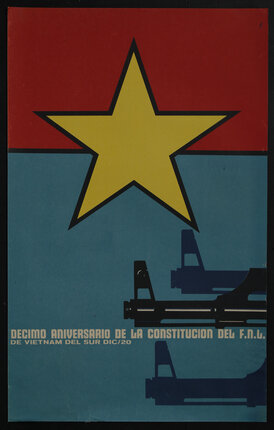 a poster with a yellow star and guns