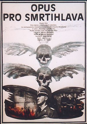 a poster with skulls and wings