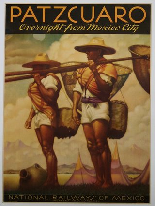 a poster of two men carrying baskets