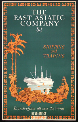 a poster of a ship and a container