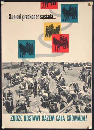 a poster with horses and people