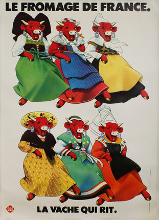 a group of illustrated cows in regional french folkloric dress