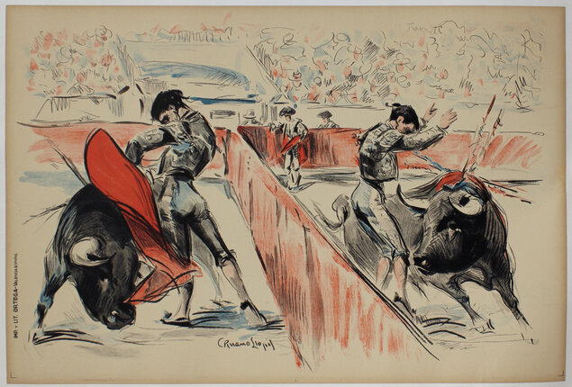 a drawing of a bullfight