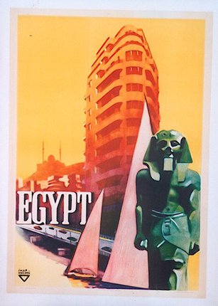 a poster of a building and statue