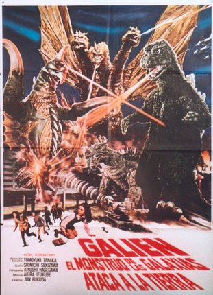 a movie poster with a girl sitting on a chair and a poster with a group of monsters