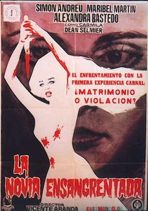 a movie poster with a woman and blood on her hands