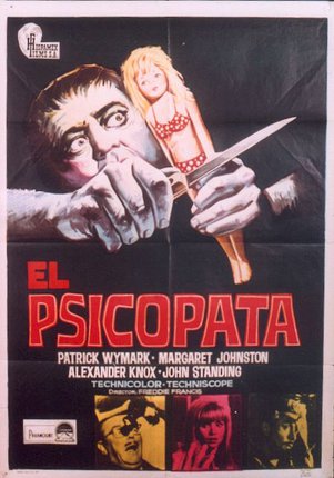 a movie poster of a man holding a knife to a girl