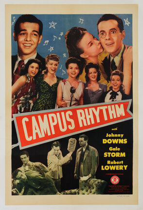 movie poster with photographs of cast members in various scenes.