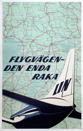 a poster with a plane tail and text